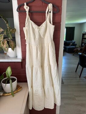 shibori tie back tiered cotton midi dress madewell Madewell Tie-Back Flutter-Sleeve Tiered Midi Dress Cotton Shibori Print Size 2
